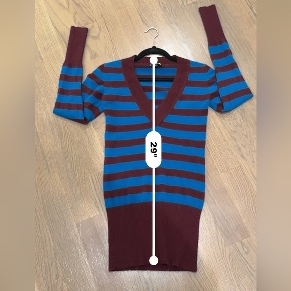 C&C California 2-Ply 100% Cashmere Knit Brown/Blue V-Neck Tunic Sweater Small - Picture 13 of 13